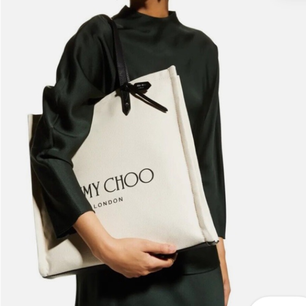 Jimmy Choo Canvas & Leather Logo Tote Bag Natural